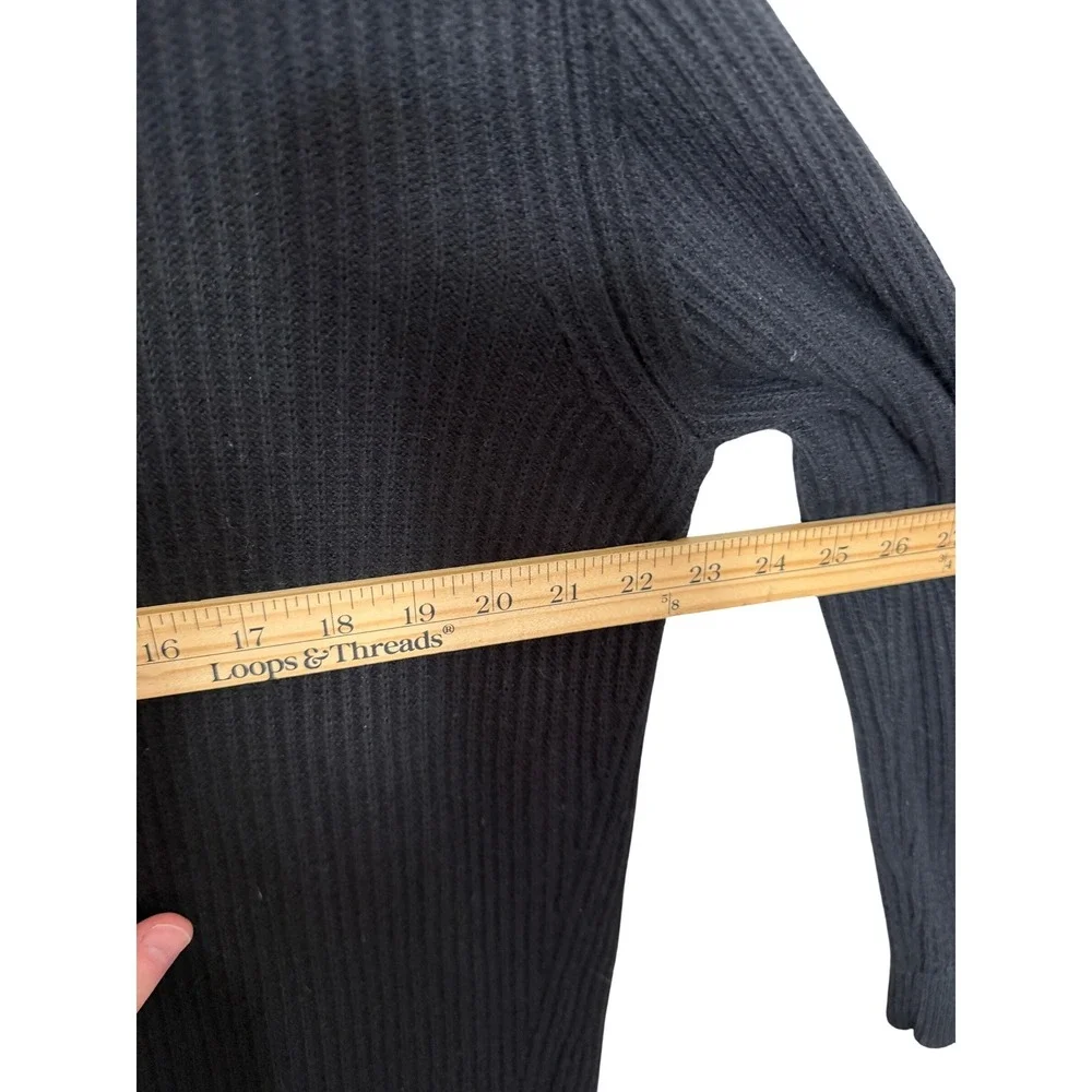 Vince Cashmere Blend Black Ribbed Knit Sweater‎ Tie Slit Back Size M chic cozy